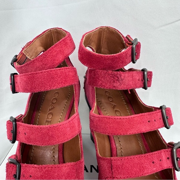 Coach Suede Buckle Booties Rivets Leather lining Padded Insole Round Heel sz 6 - Picture 7 of 10